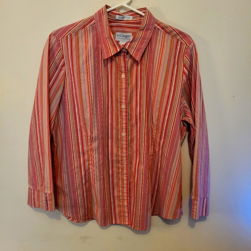 Liz Claiborne size 16 button down blouse.  Pinks, taupe, moss green.